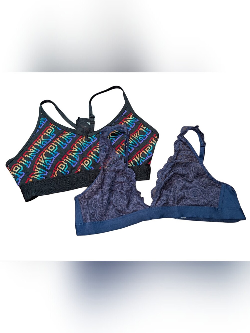 Victoria's Secret Bundle Rainbow Sports Bra & Navy Bralette